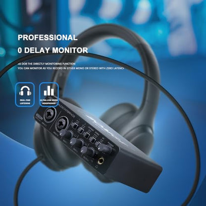 BOMGE U202 USB Audio Interface with Mic Preamplifier XLR/TSR/TS Ports,48V,32-Bit/192kHz Resolution fro computer recording,Streaming,Podcasting