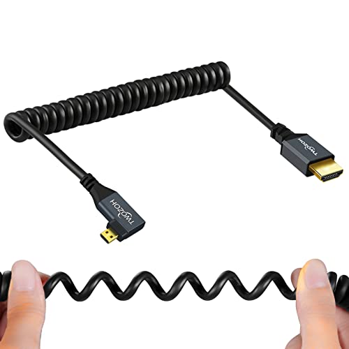 Twozoh Right Angled Coiled Micro HDMI to HDMI Cable, Micro HDMI to HDMI Coiled Cable 90°Degree Stretched Length 30cm to 150cm - Supports 3D/4K 1080p(5FT) - color: Right Angled, size: 5Ft