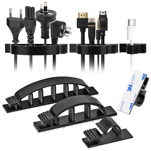 XHF 30pcs Adhesive Cable Wire Clips Kit Black, Outdoor Cable Management Wire Organizer Cord Holder for Under Desk, Car, Wall, TV PC Ethernet Cable - color: Black, size: Kit-30PCS