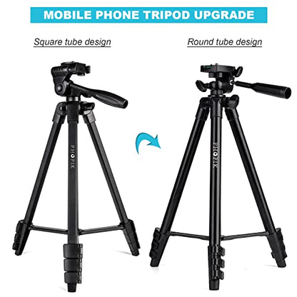 55" Phone Tripod, PHOPIK Aluminum Extendable Tripod Stand with Shutter, Carrying Bag, Compatible with iPhone/Android/Sport Camera&Insta 360 x5 Perfect for Video Recording/Selfies/Live Stream/Vlogging - size: PT204VP