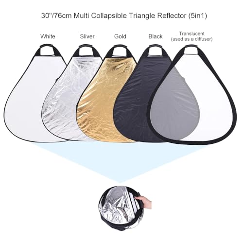 REFLEX CAMERA 5-in-1 Triangle Photography Reflector 80cm | Gold Silver White Transparent Black | Single-Hand Grip | Portable Durable Light Reflector with Carrying Case (80cm (31.5in)) - size: 80cm (31.5in)