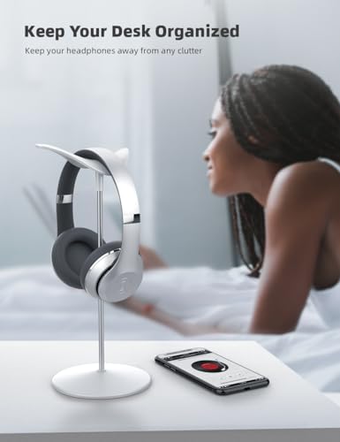 Lamicall Headphone Stand, Desktop Headset Holder - Desk Earphone Stand, for All Headsets Such as Airpods Max, HyperX Gaming Headphones, Beats/Sennheiser Music Headphones - color: White