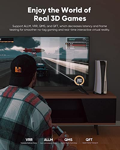 Highwings Long 8K HDMI Cable 25FT 48Gbps, 2.1 High Speed Gaming Cord 4K@120Hz 8K@60Hz RTX 3090 eARC 3D Compatible for PS5, UHD TV and Blu-ray Player - size: 25 feet