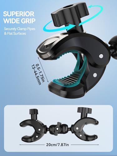 MAGJIEYX Double Clamp Mount, 360°Magic Arm for Umbrella Pole and Chair Monitor Desk Photo Studio Light Stand, Photography Reflector, Strollers, Motorcycle, Flag Holder Mount（7.87in） - size: 7.84in