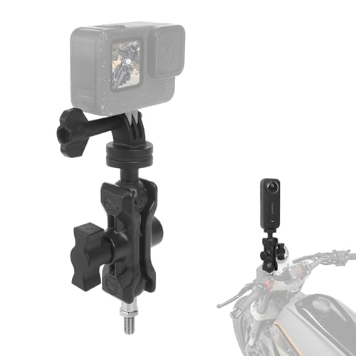 Camera Mount with 360°Dual Ball Head, Motorcycle Handlebar Mounting Bundle Kit for lnsta360 X5/X4/X3/ Gopr0//LED Light, 1/4"-20 & Tripod Adapter, Action Camera Mount Adapter for M8 Hole Base,75018 - style: M8 Action Camera Mount Kit