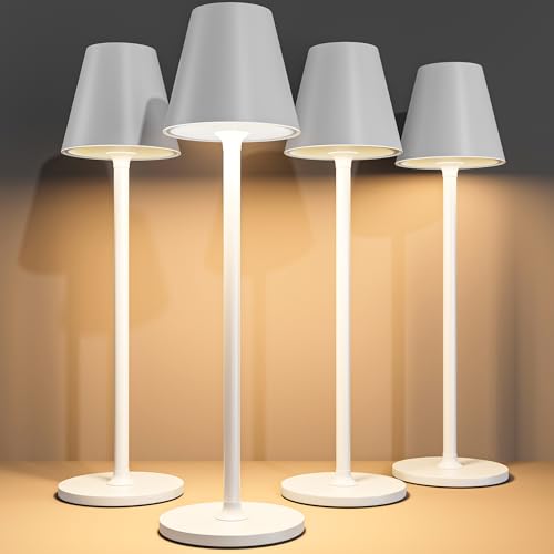 Timjorman 4-Pack Cordless Table Lamps - 5000mAh Rechargeable Battery Operated Desk Lamp, 3-Level Dimmable LED Night Light for Bedroom, Dining, Restaurant - Metal Design(White 4PACK) - color: White 4PACK