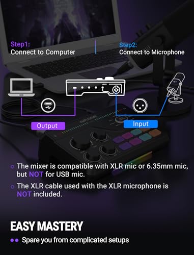 Fifine Gaming Mixer for Voice Chat and Streaming- 7.1ch Surround Sound Headphone Amp-XLR Preamp-USB Plug & Play-Voice Changer-RGB-Volume Control-3 EQ Modes Ampligame SC8