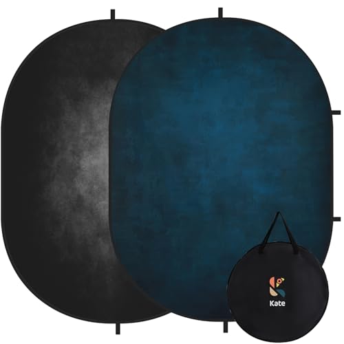 Kate 5x6.5ft(1.5x2m) Collapsible Backdrop Black Blue Texture Pop up Backgrounds Reversible Photography Backgrounds for Video Meetings