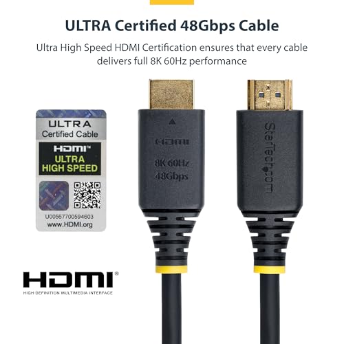 StarTech 10ft Ultra High Speed HDMI Cable, 8K 60Hz, HDR10+, 48Gbps | 8K 60Hz/4K 120Hz, HDMI 2.1 Cord with HDR10+ / eARC, Certified, HDMI21-CBL-8K60-10F - size: 10 ft