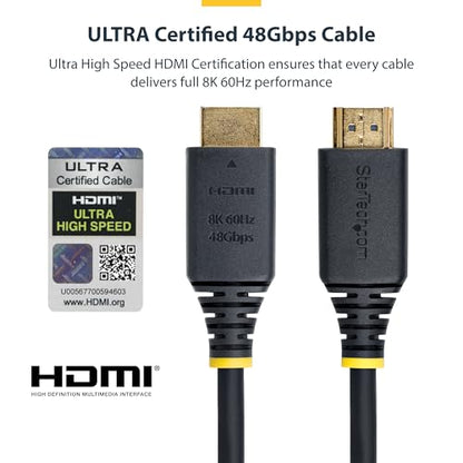 StarTech 10ft Ultra High Speed HDMI Cable, 8K 60Hz, HDR10+, 48Gbps | 8K 60Hz/4K 120Hz, HDMI 2.1 Cord with HDR10+ / eARC, Certified, HDMI21-CBL-8K60-10F - size: 10 ft