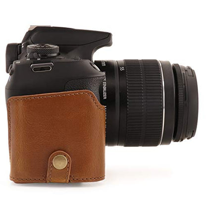 MegaGear MG1609 Ever Ready Leather Camera Case compatible with Canon EOS Rebel T7 (18-55mm), 2000D (18-55mm) - Light Brown - color: Light Brown