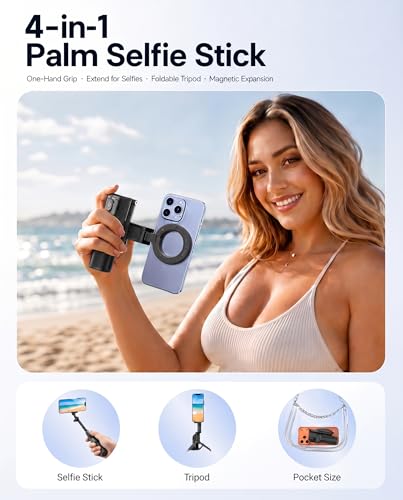 Magnetic Mini Selfie Stick Tripod for iPhone & Android, [MAX 19"] [Pocket 4.5"] 4-in-1 Phone Camera Grip with Rechargeable Shutter Remote for Creator Travel TikTok Vlogging (Up-Black) - color: New Black