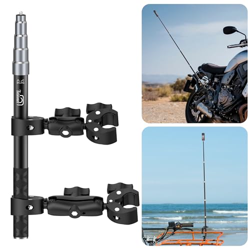 Taisioner Aluminum Alloy Motorcycle Handlebar Mount Double Clamp Locking Anti-Fall, 47" Invisible Selfie Stick for Insta360 X5/X4/X3/X2/ONE RS/GO 2/3 Hero 13-7 DJI Camera