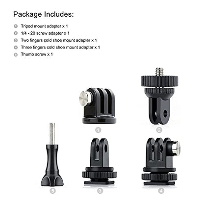 SOONSUN Tripod Mount Kit with 1/4"-20 Conversion Adapter and Cold Shoe Mount with 1/4" Thread, Compatible with GoPro Hero 13 12 11 10 9 8 7 6 5, DJI Osmo, AKASO, SJCAM, Insta360, DSLR Cameras