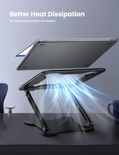 LOXP Adjustable Laptop Stand for Desk, Metal Foldable Laptop Riser Holder, Portable Ventilated Cooling Desk Book Shelf, Ergonomic Computer Notebook Stand Compatible with 10-15.6" Laptops - color: Classic Black