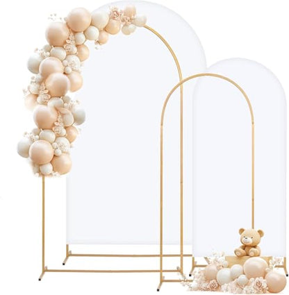 Metal Arch Backdrop Stand and Cover Set, 8FT, 6.6FT Party Backdrop, Easy to Assemble, Backdrop Stand for Parties, Birthday, Baby Showe - color: White, size: 8ft, 6.6ft