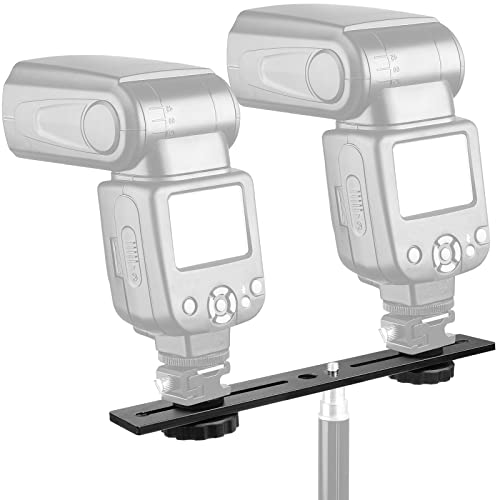 Dual Camera Mount Flash Extension Bar, ChromLives 8"/20.3cm Tripod Bracket Mount, 1/4'' Dual Hot Shoe Mount for Camera Compatible with LED Light, DSLR Camera, Tripod and More