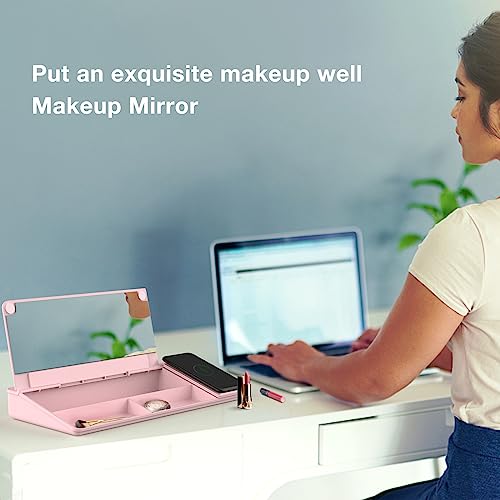 TOWON Desktop Glass Whiteboard with Charger Pad, Small Desk Whiteboard - Glass Dry Erase White Board- Desk Computer Buddy with Storage, Mirror and Charging Station, Pink, 17 x 6 in - color: Charger Pink