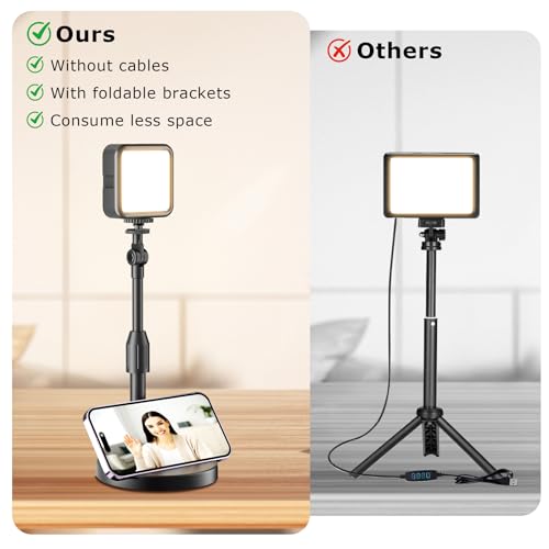 2-Pack Portable Rechargeable LED Video Light, Battery Powered Photography Lighting Kit with Stand & Phone Holder, Dimmable Camera Light for Live Streaming, YouTube, TikTok, Zoom, Video Recording
