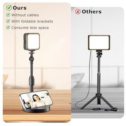 2-Pack Portable Rechargeable LED Video Light, Battery Powered Photography Lighting Kit with Stand & Phone Holder, Dimmable Camera Light for Live Streaming, YouTube, TikTok, Zoom, Video Recording