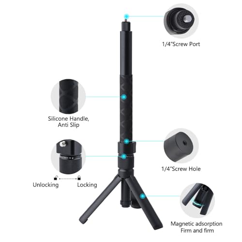 Bullet Time Handle Tripod Rotating Grip with Invisible Selfie Stick for Insta360 X5/X4, DJI OSMO Pocket 3, GoPro,1/4" Thread, 6 lbs Capacity, Compact Selfie Stick & Tabletop Tripod (47 inches)