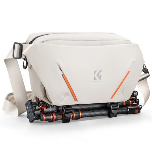 K&F CONCEPT Camera Sling Bag, Lightweight Camera Bag for Mirrorless/DSLR, Foldable Side Pocket & Quick-Access Front Pocket, Adjustable Divider, Camera Bags for Photographers, White, 7L - color: White