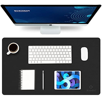 K KNODEL Small Office Leather Desk Mat, Mouse and Keyboard Pad, Computer and Laptop Mat, Desktop Protector and Cover, Writing Pad and Blotter (23.6"x13.8", Black) - color: Black, size: 23.6" x 13.8"