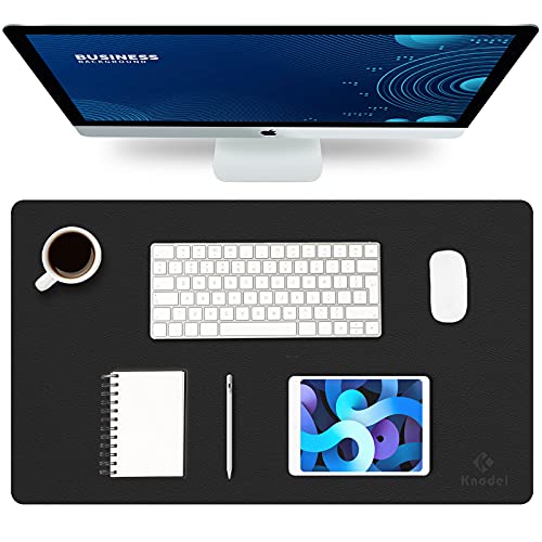 K KNODEL Small Office Leather Desk Mat, Mouse and Keyboard Pad, Computer and Laptop Mat, Desktop Protector and Cover, Writing Pad and Blotter (23.6"x13.8", Black) - color: Black, size: 23.6" x 13.8"