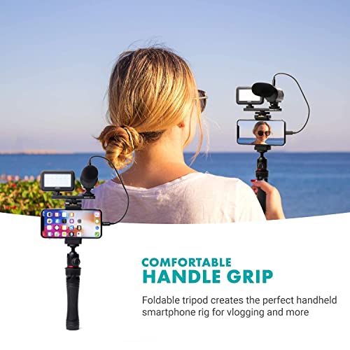 Movo iVlogger- iPhone Android USB Type-C Compatible Vlogging Kit Smartphone Video Kit Accessories: Phone Tripod, Phone Mount, LED Light and Cellphone Shotgun Microphone for YouTube, Vlog
