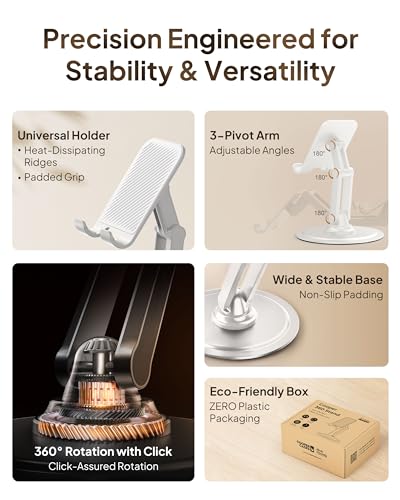 COOPER 360° Stand, Rotating Cell Phone Stand for Desk | Sturdy Metal Base, Foldable, Portable | Cell Phone Holder for Desk (Cream White) - color: B - Cream White