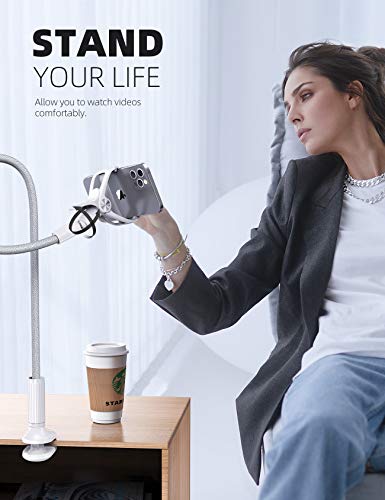 Lamicall Phone Holder Bed Gooseneck Mount, Cell Phone Clamp Clip for Desk, Flexible Long Arm Headboard Bedside Lazy Bracket, Overhead Table Stand, Compatible with All Phones - Gray - color: Gray