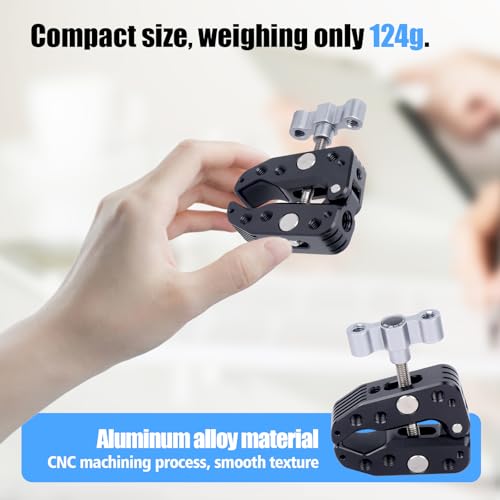 Universal Camera Clamp 10-60mm with 1/4"-3/8" Threads & Positioning Holes - Multi-Angle Adjustable Clamp for DSLR, Bike Handlebar, Desktop Streaming (Lightweight Aluminum Alloy) 62019