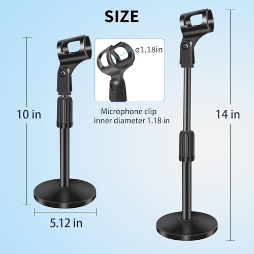 Small Desk Mic stand, Desktop Microphone Stand Adjustable Steel Table Mic Stand with Microphone Clip for Blue Yeti Snowball 10 Inch-14 Inch - size: 1 Pack （10-14 Inch）