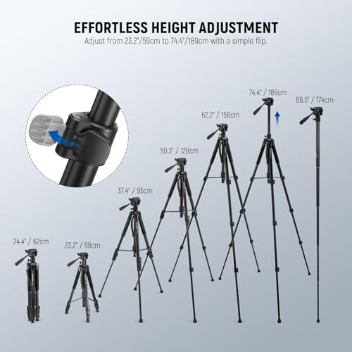 NEEWER Basic 74" Video Tripod Monopod, 3 Way Pan Tilt Head, Remote, Overhead Camera Mount, Horizontal Central Axis, Phone Holder Compatible with iPhone DSLR Telescope Projector, Max Load 17.6lb, TP05 - style: TP05