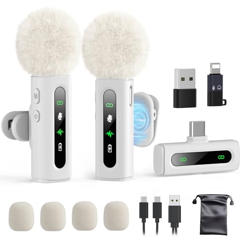 USB C Lavalier Microphone Wireless Mini Mic for Type-C Android Phone/Tablet/PC Video Recording Clip-on Mics with Rotatable Clip&Denoise Recording, Ideal for Vlog Tiktok Youtube Content Creator, White - color: White, size: Without Charging Case
