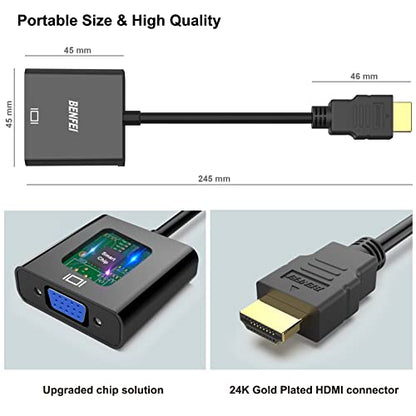 BENFEI HDMI to VGA, Gold-Plated Adapter (Male to Female) for Computer, Desktop, Laptop, PC, Monitor, Projector, HDTV, Chromebook, Raspberry Pi, Roku, Xbox and More - Black - style: 1 Pack