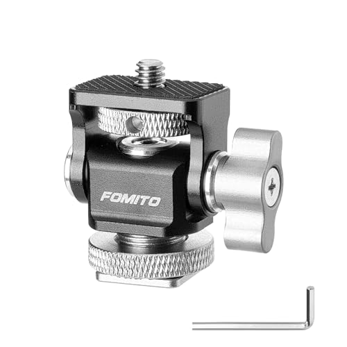 FOMITO Metal Camera Monitor Mount with 1/4" Serew and Cold Shoe, Rotary Adapter 360° Swivel Universal for Flash Speedlite, Field Monitor, LED Video Light, Microphone,etc - color: Silver, size: Single mount