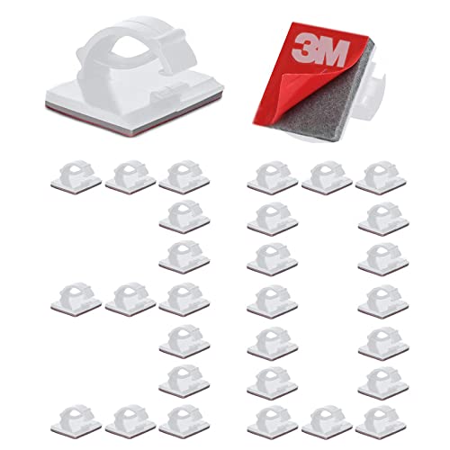 Cable Clips Self with 3M Adhesive Cord Organizer, Wire Holder Clamp Management Sticky for Desk Car Dash Cam Tables Wall, White 30pcs - color: White, size: 30 Pieces