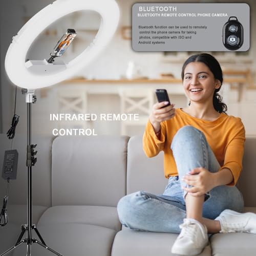 18 Inch Ring Light Kit, 55W Dimmable LED Light, Tripod Stand, Remote Controller,Box,CRI95(White) - color: White