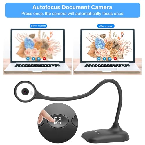 Document Camera for Teachers, Webcam and Overhead Camera for Classroom with Mic, LED Lights, Image Invert, Fold for Mac OS, Windows, Zoom, OBS Work with Distance Learning/Teaching, Live Demo