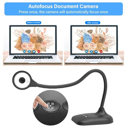 Document Camera for Teachers, Webcam and Overhead Camera for Classroom with Mic, LED Lights, Image Invert, Fold for Mac OS, Windows, Zoom, OBS Work with Distance Learning/Teaching, Live Demo