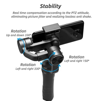 3 Axis Handheld Gimbal Stabilizer for Smartphone, S5 Foldable Phone Video Stabilizer with Face Tracking, Anti-Shake, 12H Battery, for iPhone Android