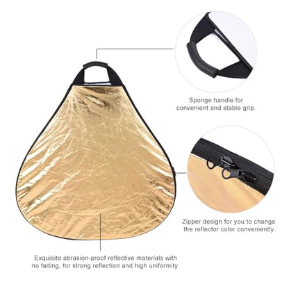 REFLEX CAMERA 2-in-1 Triangle Photography Reflector 80cm | Silver/Gold Reflective Surfaces | Single-Hand Grip | Portable Durable Light Reflector with Carrying Case (80cm (31.5in)) - size: 80cm (31.5in)