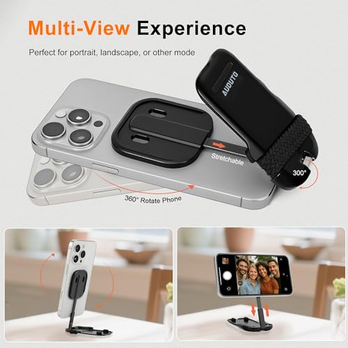 Magnetic Phone Tripod Stand, Portable Mini Selfie Stick for iPhone 17/16/15/14/13/12 & MagSafe, Aluminum Angle-Adjustable Foldable Strong Magnet Phone Holder, Travel Essentials - color: Charcoal Black