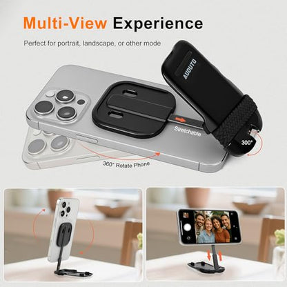 Magnetic Phone Tripod Stand, Portable Mini Selfie Stick for iPhone 17/16/15/14/13/12 & MagSafe, Aluminum Angle-Adjustable Foldable Strong Magnet Phone Holder, Travel Essentials - color: Charcoal Black
