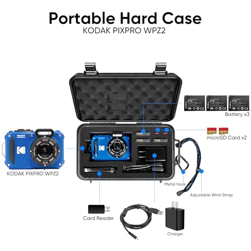 Lekufee Travel Waterproof Hard Case for Kodak PIXPRO WPZ2 Digital Camera, Battery, and other Accessories(Case & Bag Only)