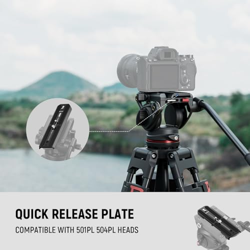 NEEWER 501PL Tripod Quick Release Plate Compatible with MVH500AH MVH502AH, 6.3"/16cm Extended Camera Mounting Plate with 1/4" 3/8" Screws, Anti Off Pin for GM001 GM002 GM006 Fluid Heads, QR6