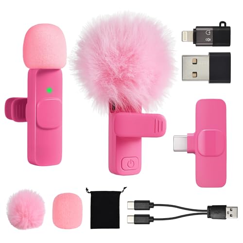 Mini Hot Pink Microphone for iphone Android Phone Tablet ipad PC, Usb C Wireless Lavalier Mic for Video Recording Vlogging Youtube Tiktok Podcast Interview content creators, Type C Tiny Microphones - color: Hot Pink