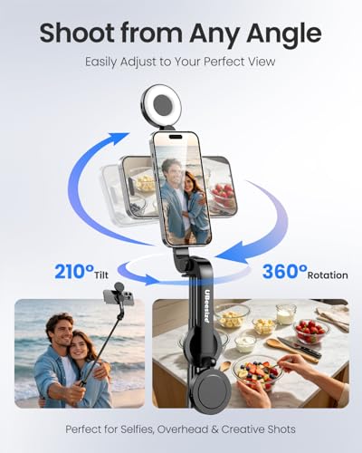 UBeesize Magnetic Selfie Stick Tripod with Dimmable Light and Rechargeable Remote, Portable Travel Phone Tripod Stand for MagSafe and Android Phones, Ideal for Vlogging, Photos, Video Recording - size: 50-in