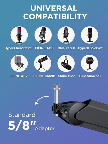 InnoGear Mic Boom Arm, Microphone Stand with Cable Management Channels Height Riser for Blue Yeti FIFINE AM8 K669B HyperX QuadCast S SoloCast AT2020 Shure SM7B MV7 and Other Mics - color: Black, style: Extended Clamp